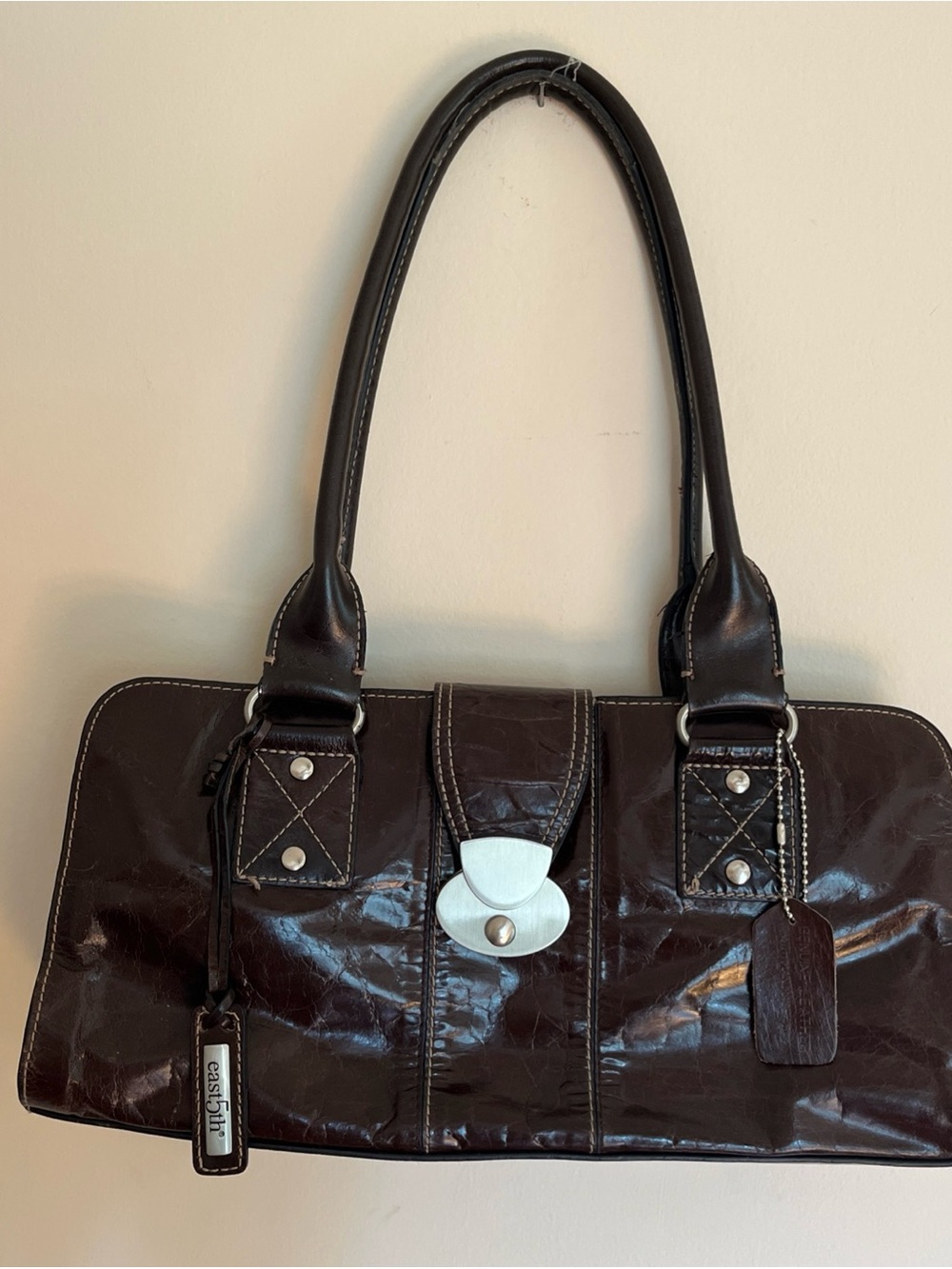 East 5th Dark Brown Shoulder Bag with Silver Hardware